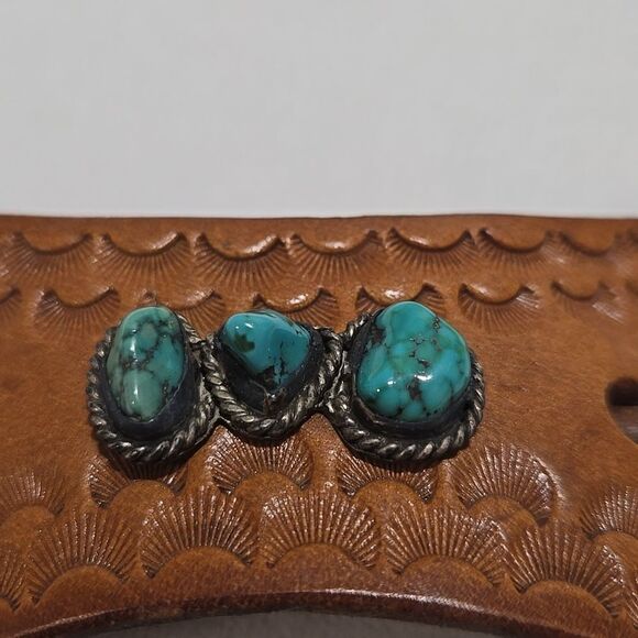 Leather Hair Barrette with Turquoise Stones main image 4